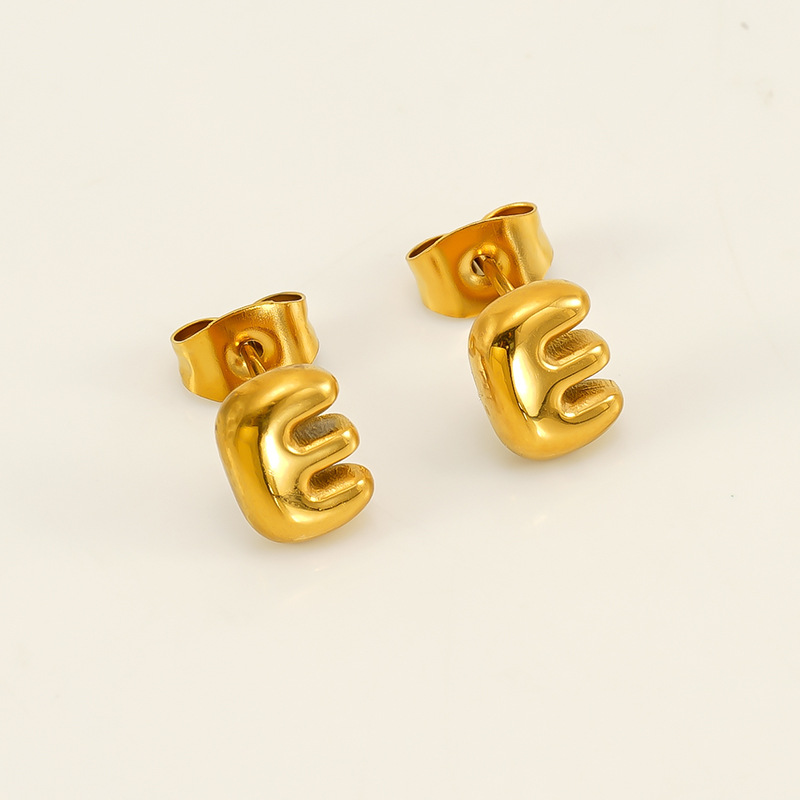 Gold color / 1 Pair Simple Series Elegant Letter E Titanium Steel  Gold Color Women's Stud Earrings Picture5